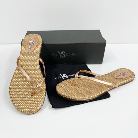 Yosi Samra Flip Flops Thong Sandals Woven Metallic Rose Gold Beach Pool Womens 9 - Picture 1 of 6